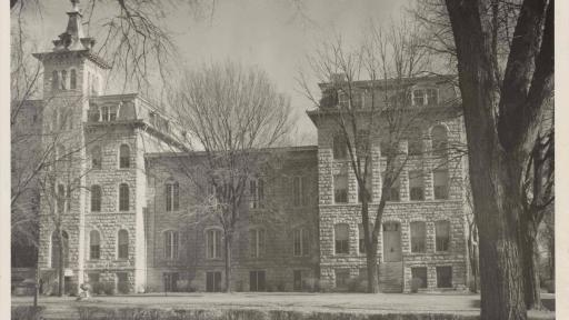 Black and white photo of Old Main